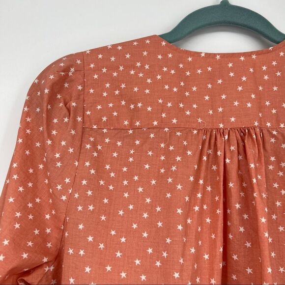 Madewell Wrap V-neck Pleated Tie Waist Button Cuff Blouse in Star Scatter Pink - Picture 10 of 15